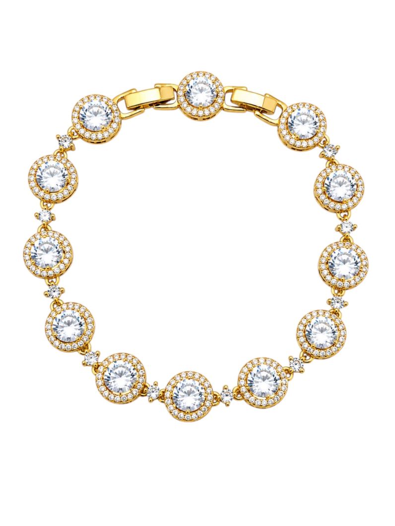 Pulseira Folheada a Ouro 18k e Prata Círculos de Cristais Cravejados