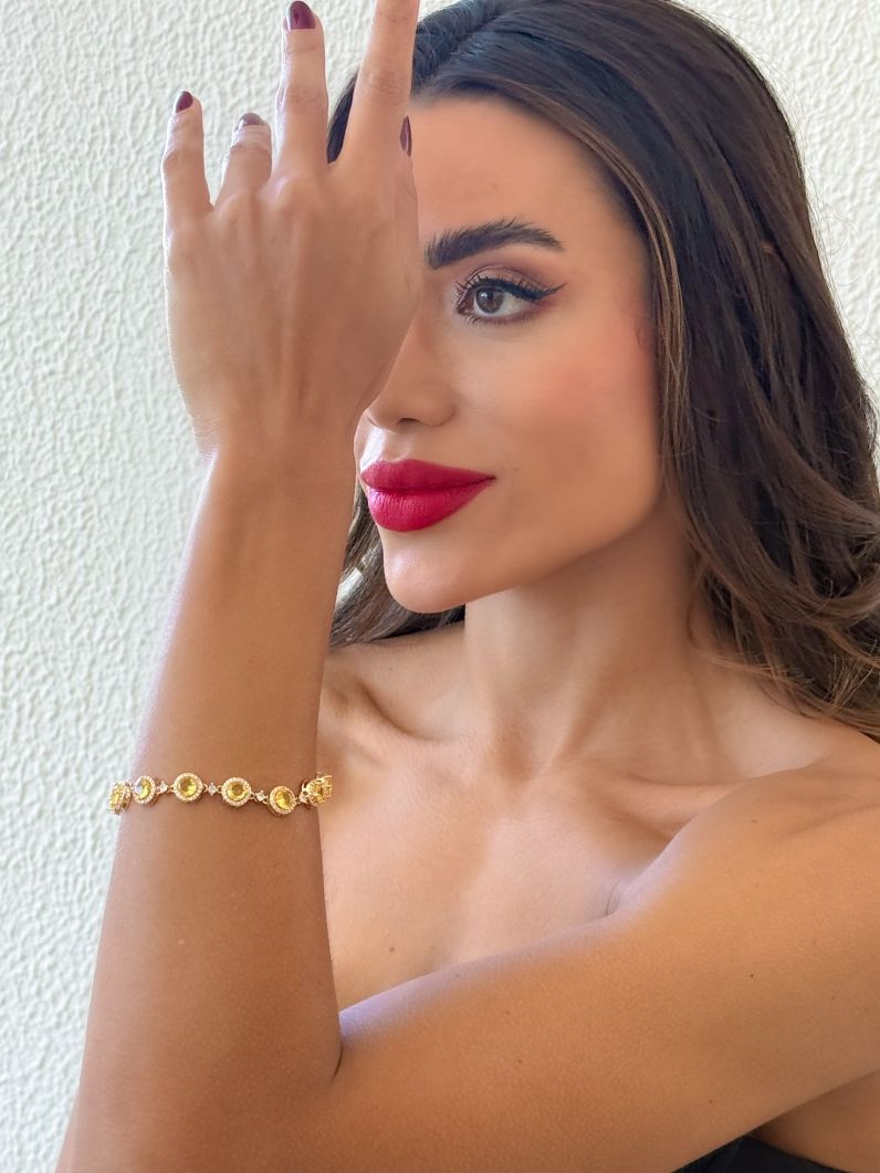 Pulseira Folheada a Ouro 18k e Prata Círculos de Cristais Cravejados