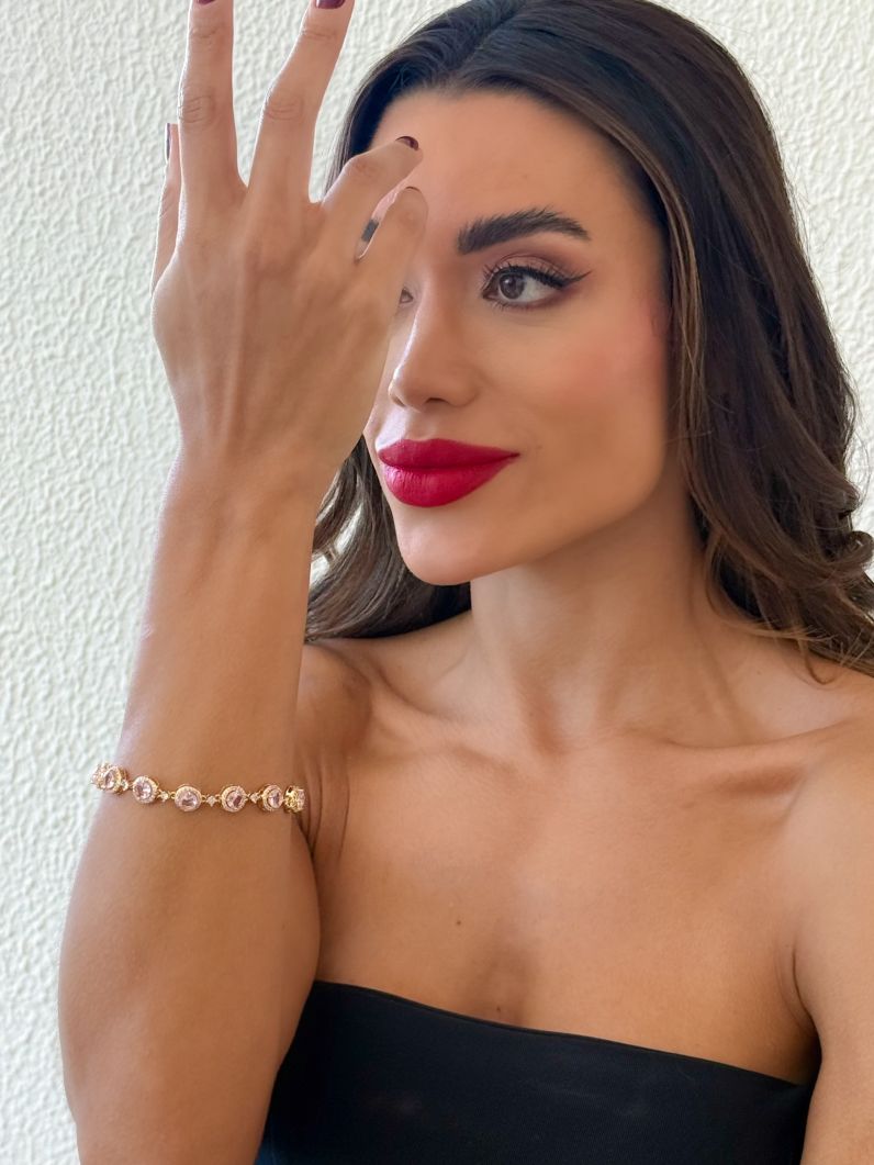 Pulseira Folheada a Ouro 18k e Prata Círculos de Cristais Cravejados