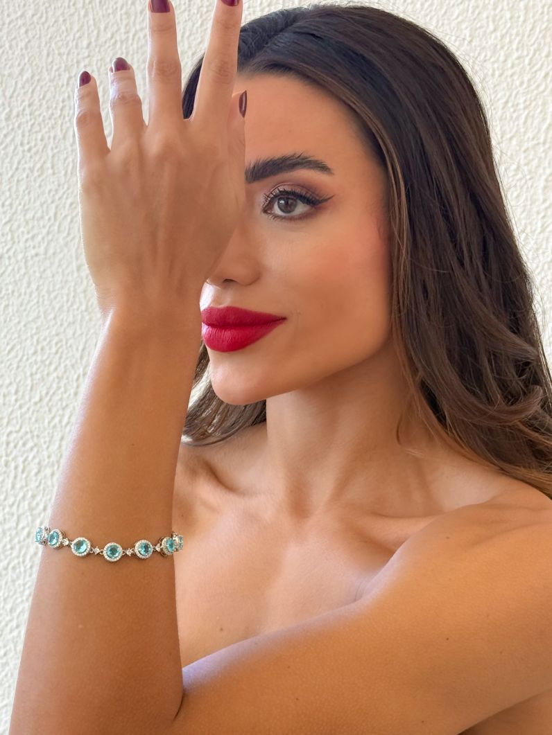 Pulseira Folheada a Ouro 18k e Prata Círculos de Cristais Cravejados