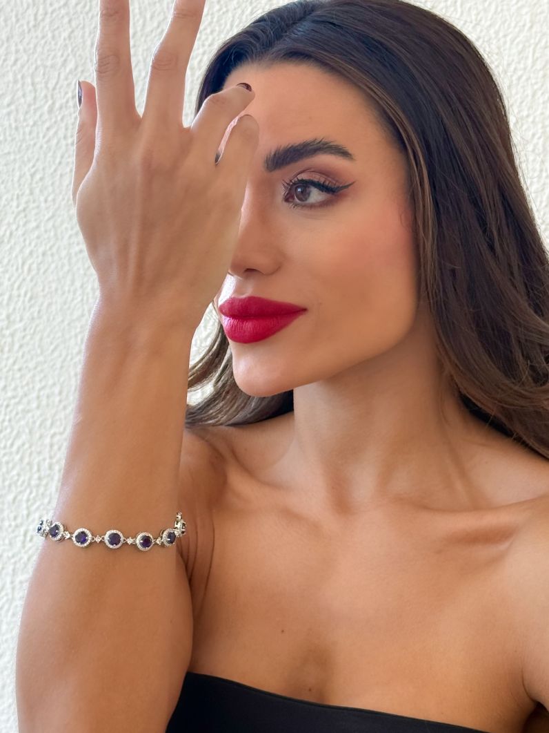 Pulseira Folheada a Ouro 18k e Prata Círculos de Cristais Cravejados