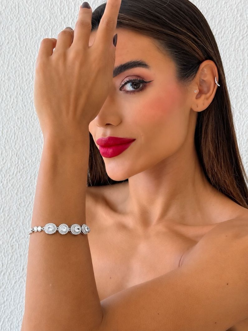 Pulseira Folheada a Ouro 18k e Prata Círculos de Cristal Cravejado