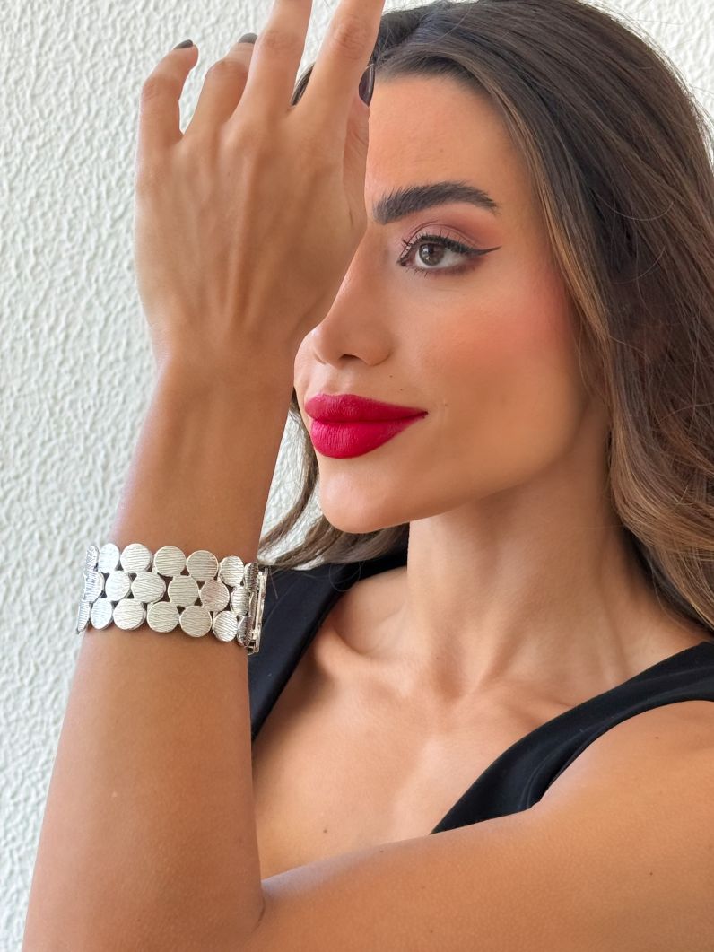 Pulseira Folheada a Ouro 18k e Prata Círculos Texturizados