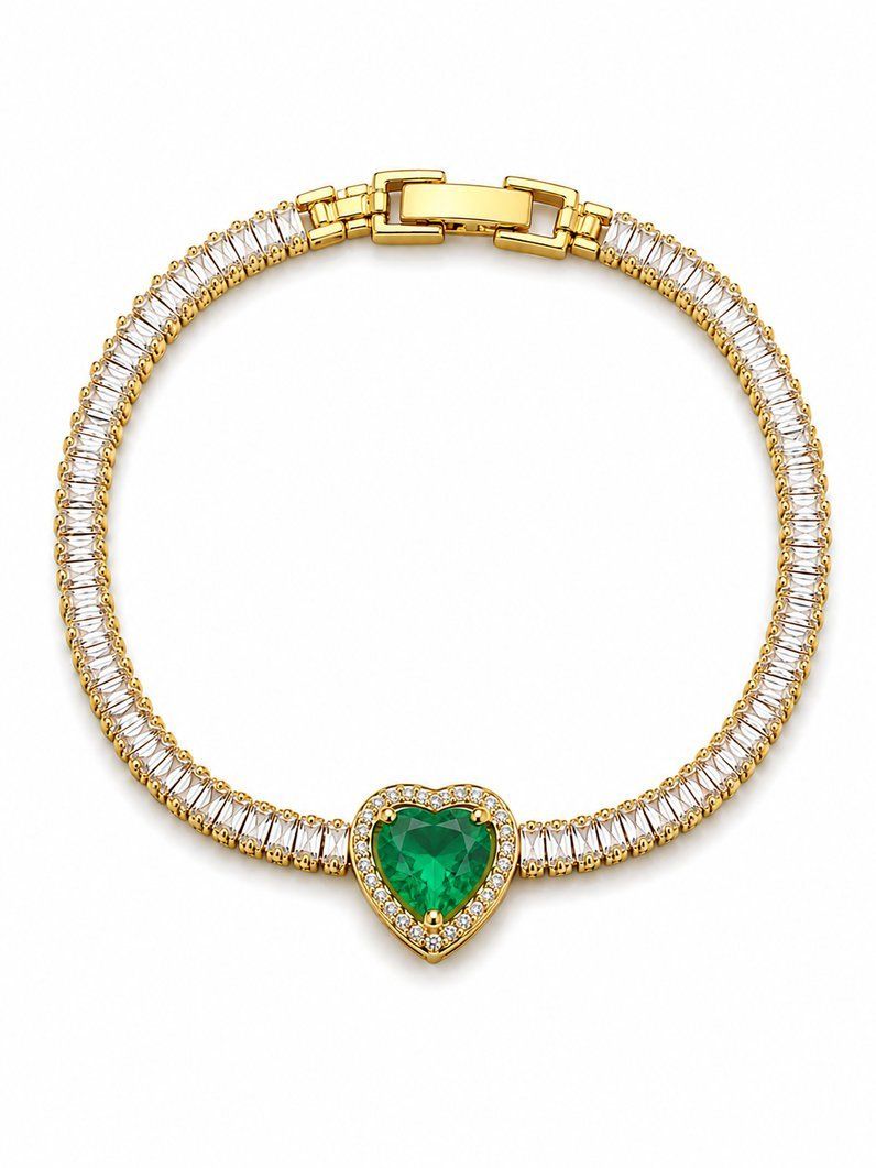 Pulseira Folheada a Ouro 18k e Prata Coração Cristal Cravejado