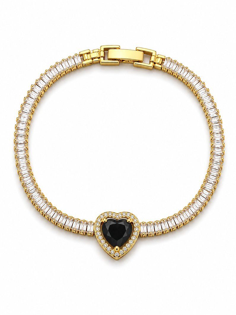 Pulseira Folheada a Ouro 18k e Prata Coração Cristal Cravejado