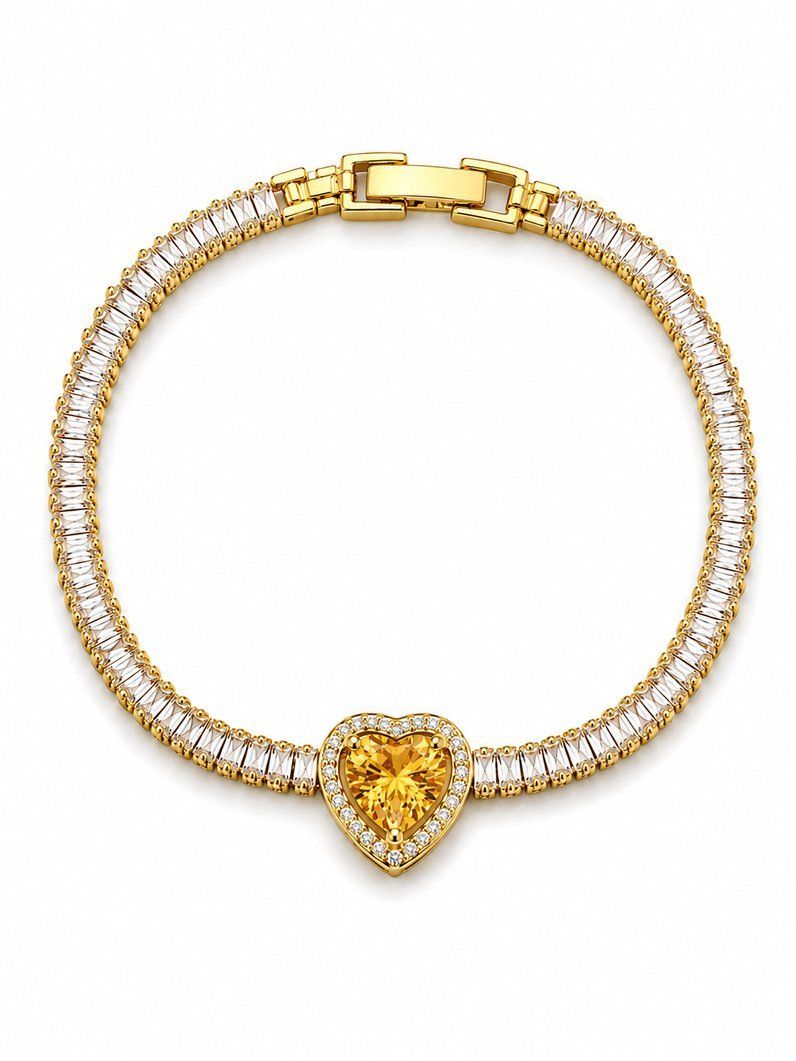 Pulseira Folheada a Ouro 18k e Prata Coração Cristal Cravejado