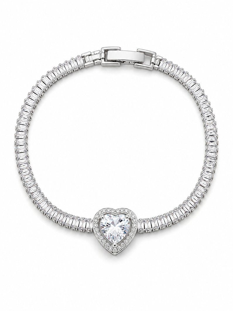 Pulseira Folheada a Ouro 18k e Prata Coração Cristal Cravejado