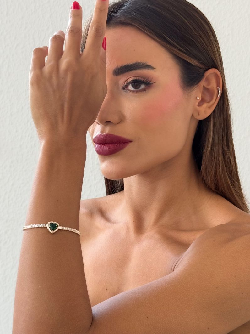 Pulseira Folheada a Ouro 18k e Prata Coração Cristal Cravejado