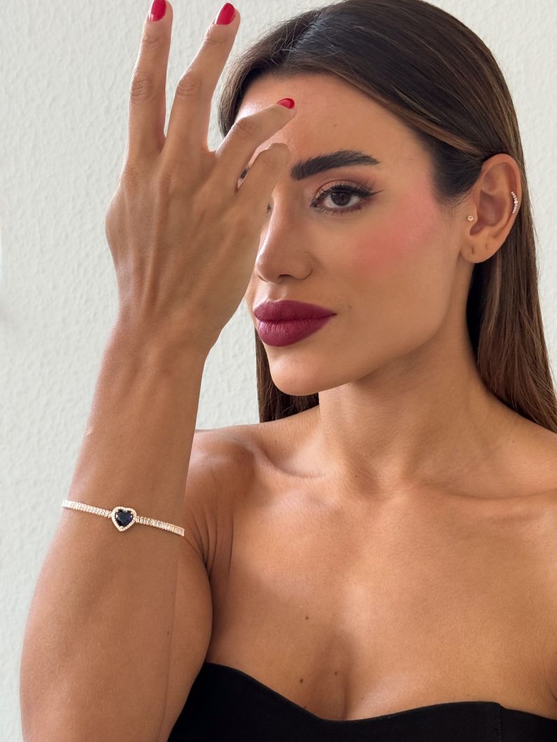 Pulseira Folheada a Ouro 18k e Prata Coração Cristal Cravejado