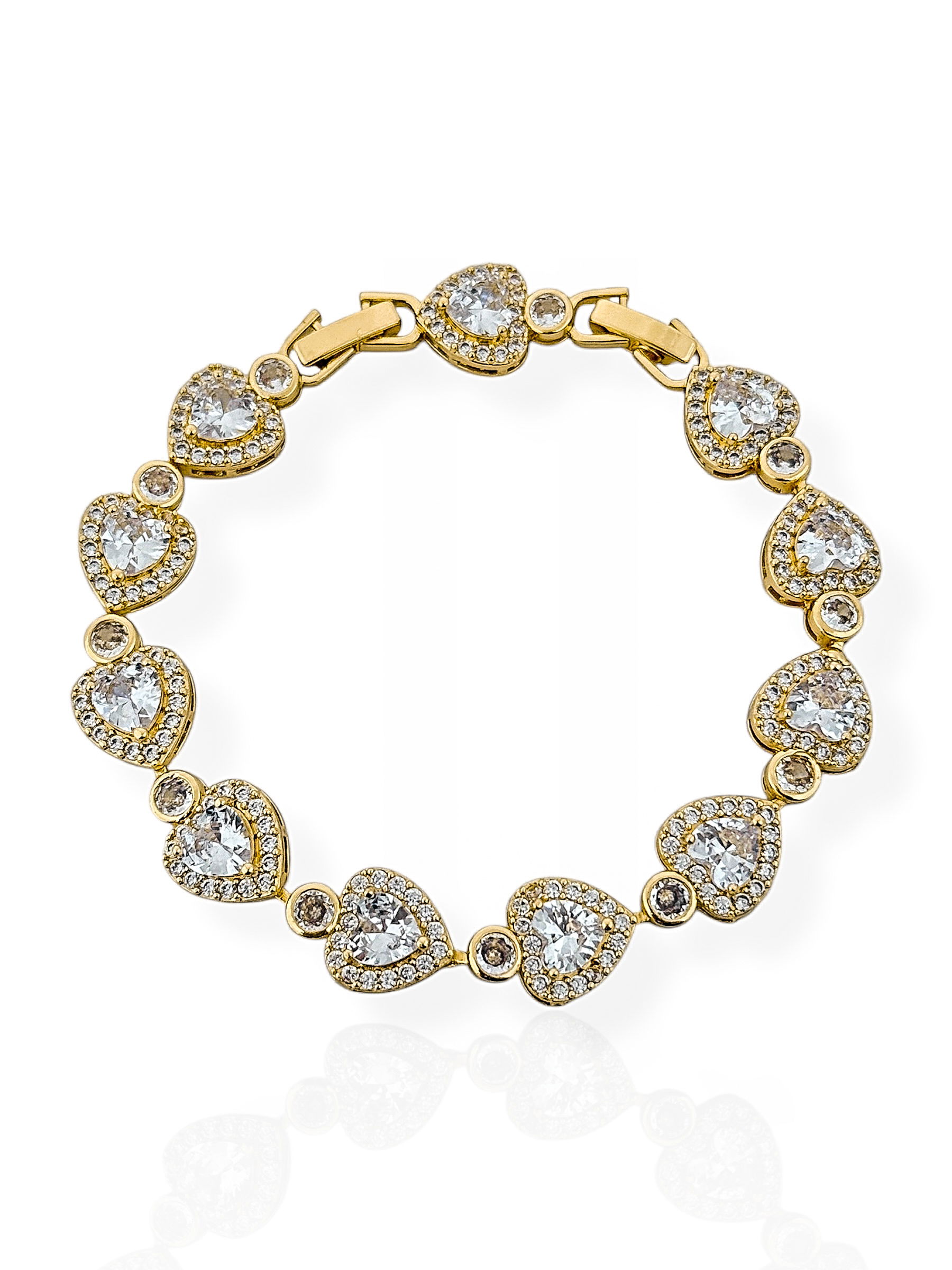 Pulseira Folheada a Ouro 18k e Prata Coração de Cristal Com Zircônias