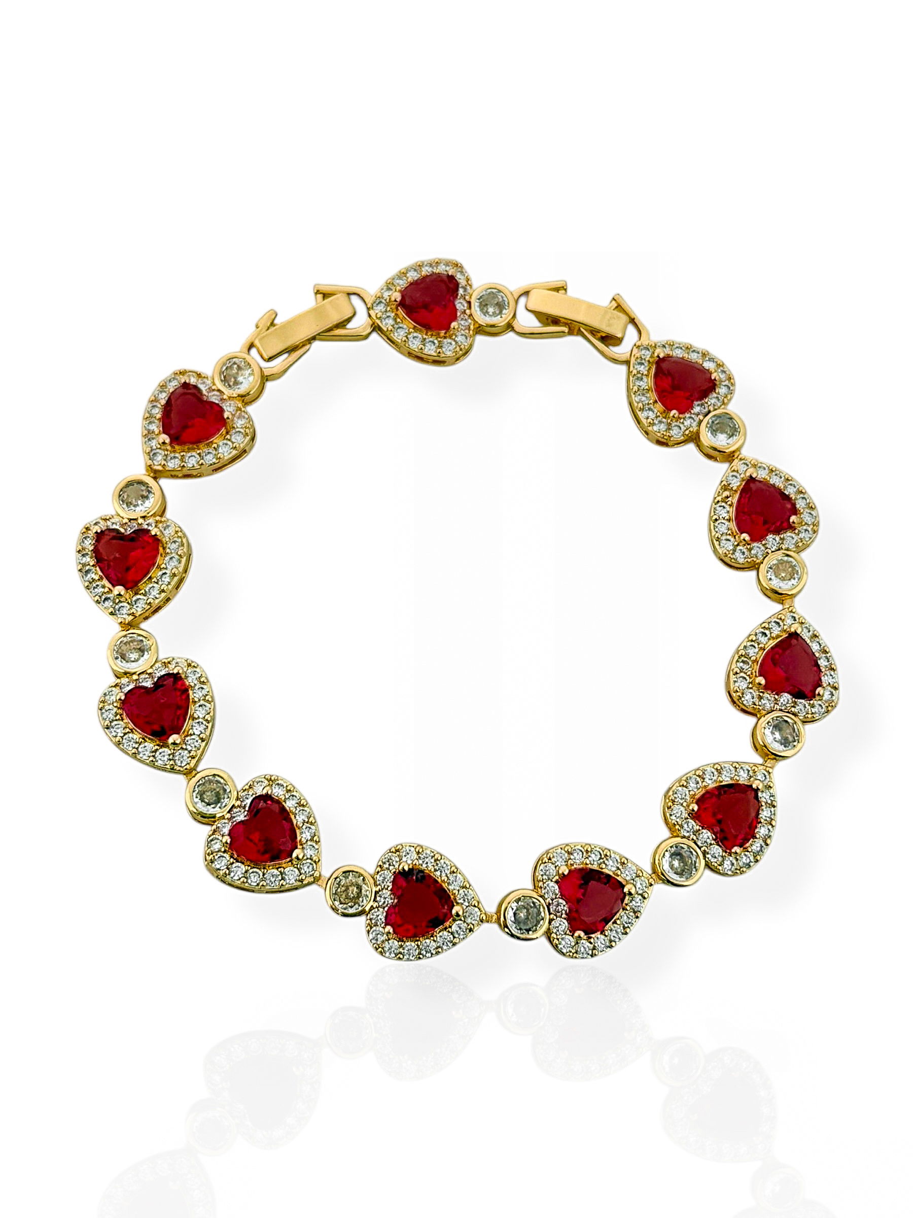 Pulseira Folheada a Ouro 18k e Prata Coração de Cristal Com Zircônias