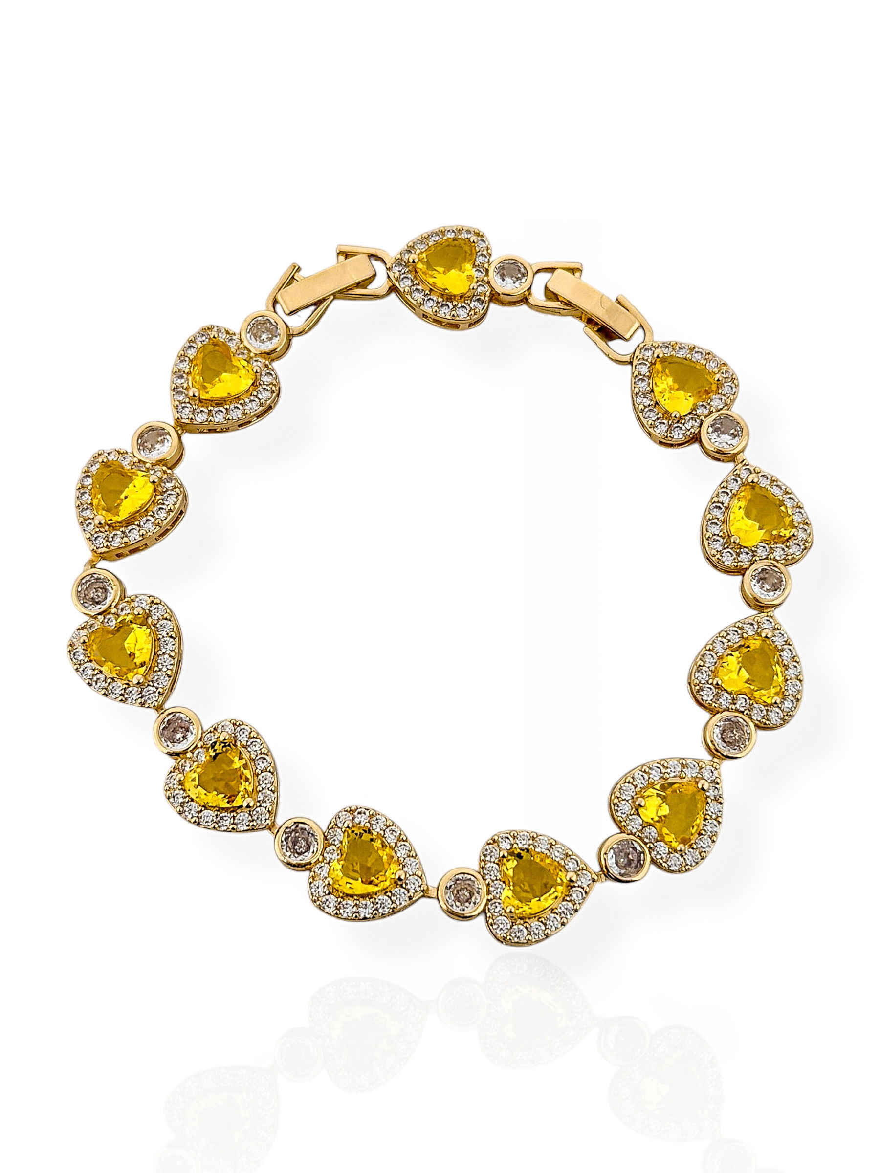 Pulseira Folheada a Ouro 18k e Prata Coração de Cristal Com Zircônias