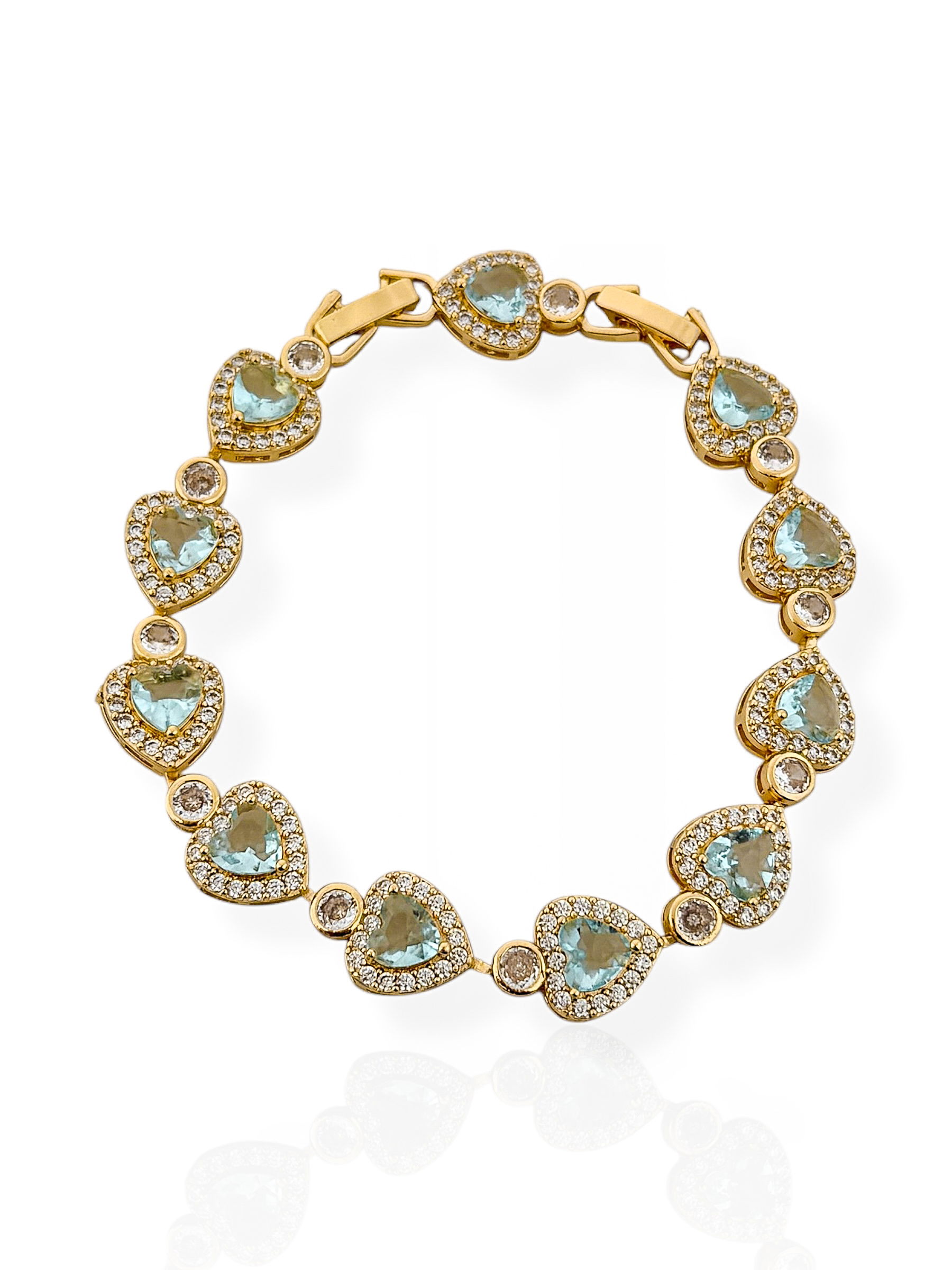 Pulseira Folheada a Ouro 18k e Prata Coração de Cristal Com Zircônias