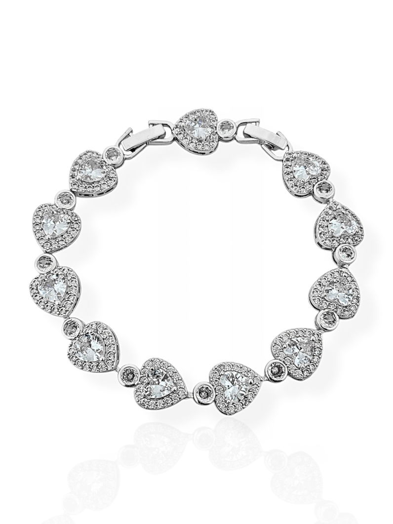 Pulseira Folheada a Ouro 18k e Prata Coração de Cristal Com Zircônias