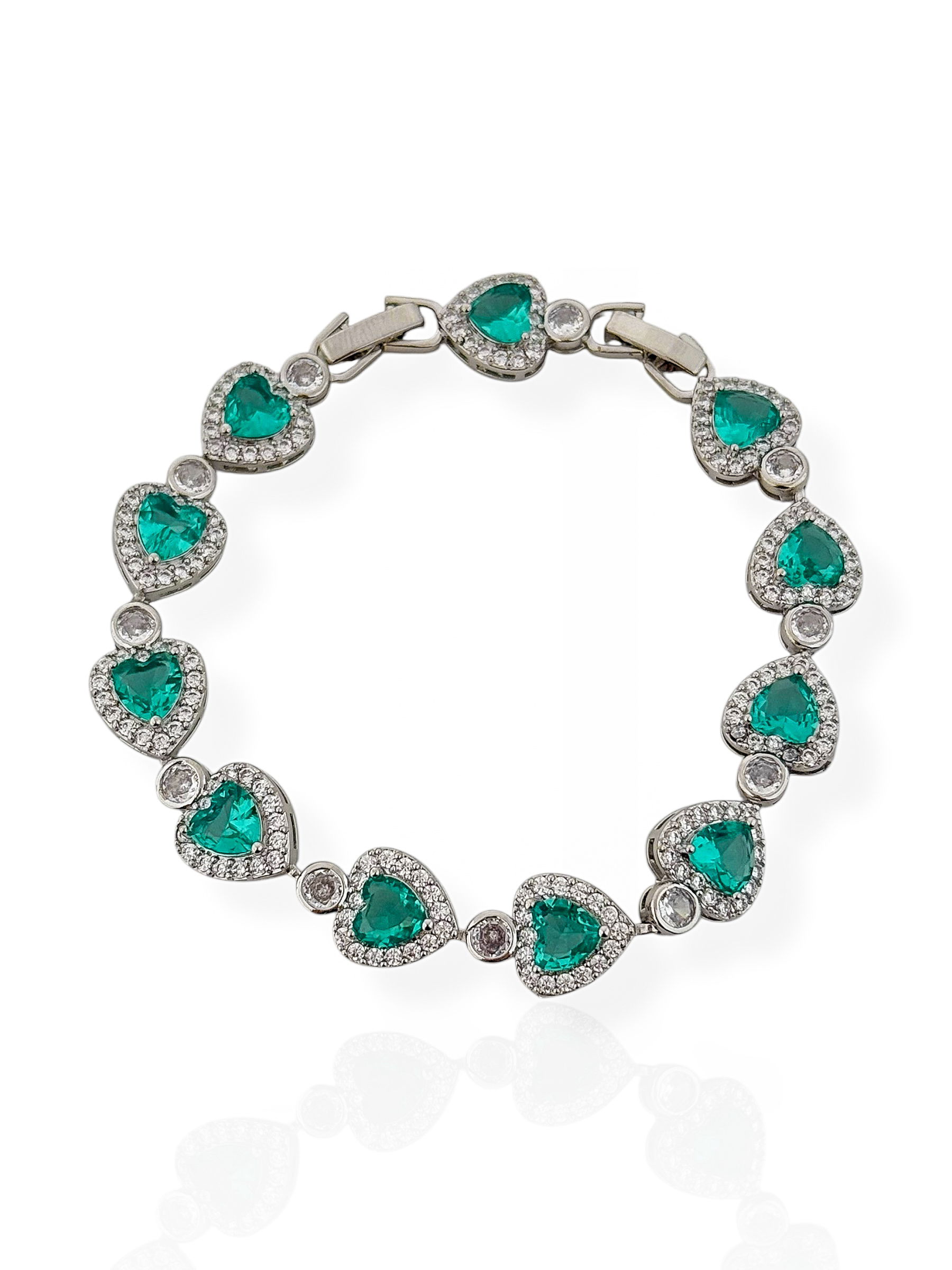 Pulseira Folheada a Ouro 18k e Prata Coração de Cristal Com Zircônias