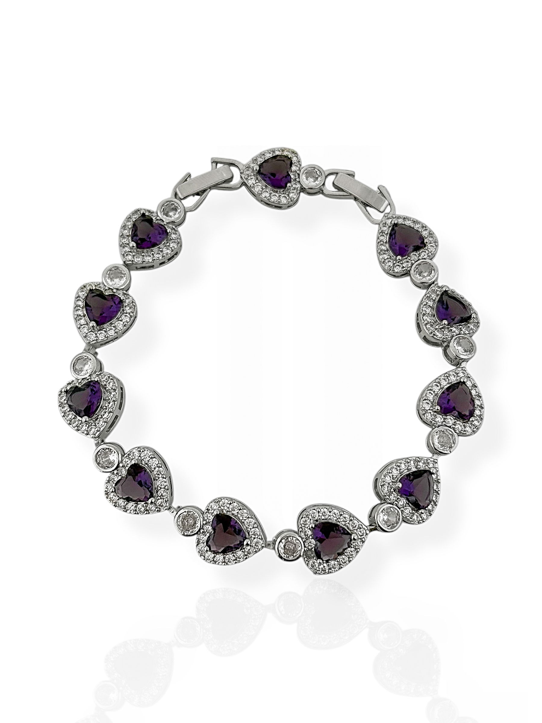 Pulseira Folheada a Ouro 18k e Prata Coração de Cristal Com Zircônias
