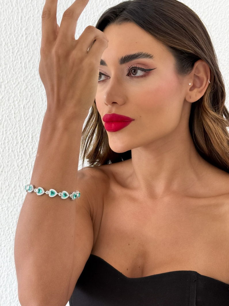Pulseira Folheada a Ouro 18k e Prata Coração de Cristal Com Zircônias