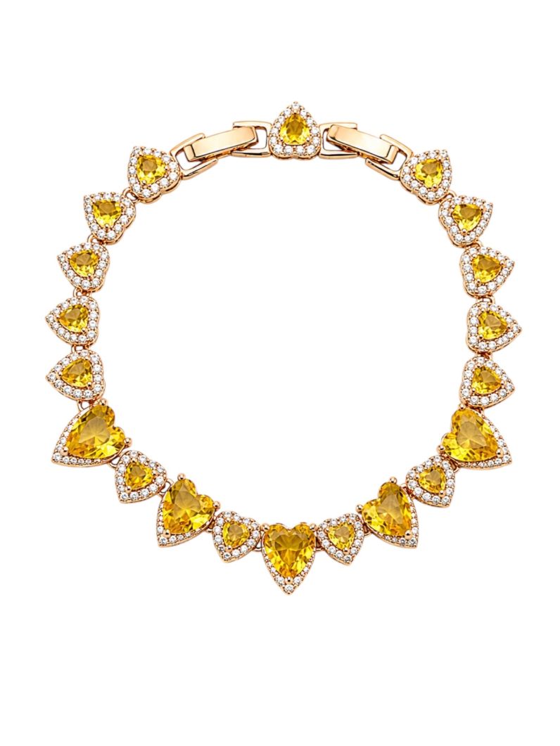 Pulseira Folheada a Ouro 18k e Prata Corações de Cristais
