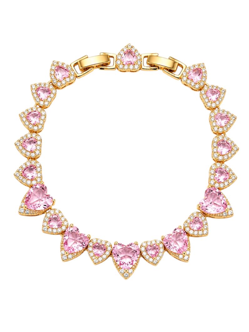 Pulseira Folheada a Ouro 18k e Prata Corações de Cristais