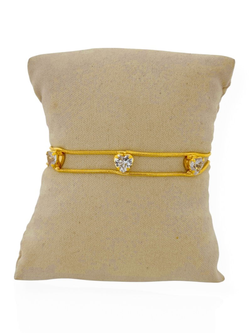 Pulseira Folheada a Ouro 18k e Prata Corações de Cristal