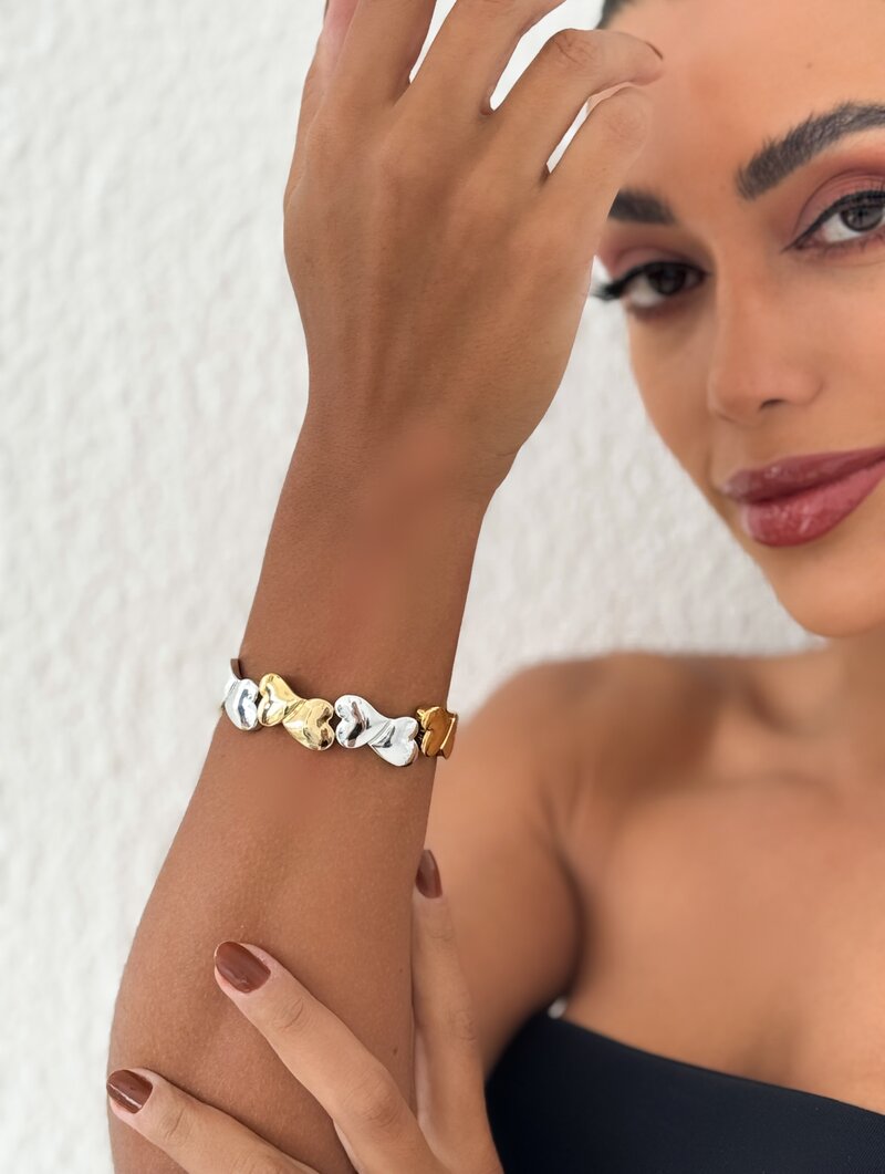 Pulseira Folheada a Ouro 18k e Prata Corações Lisos