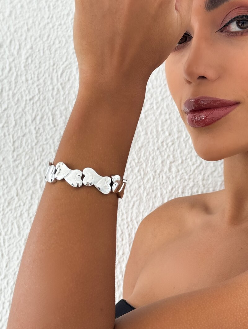 Pulseira Folheada a Ouro 18k e Prata Corações Lisos