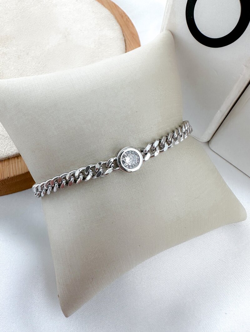 Pulseira Folheada a Ouro 18k e Prata Corrente com Zircônia Central