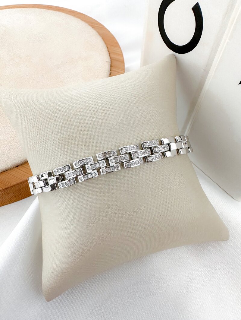 pulseira folheada a ouro 18k e prata corrente cravejada com micro zircônias