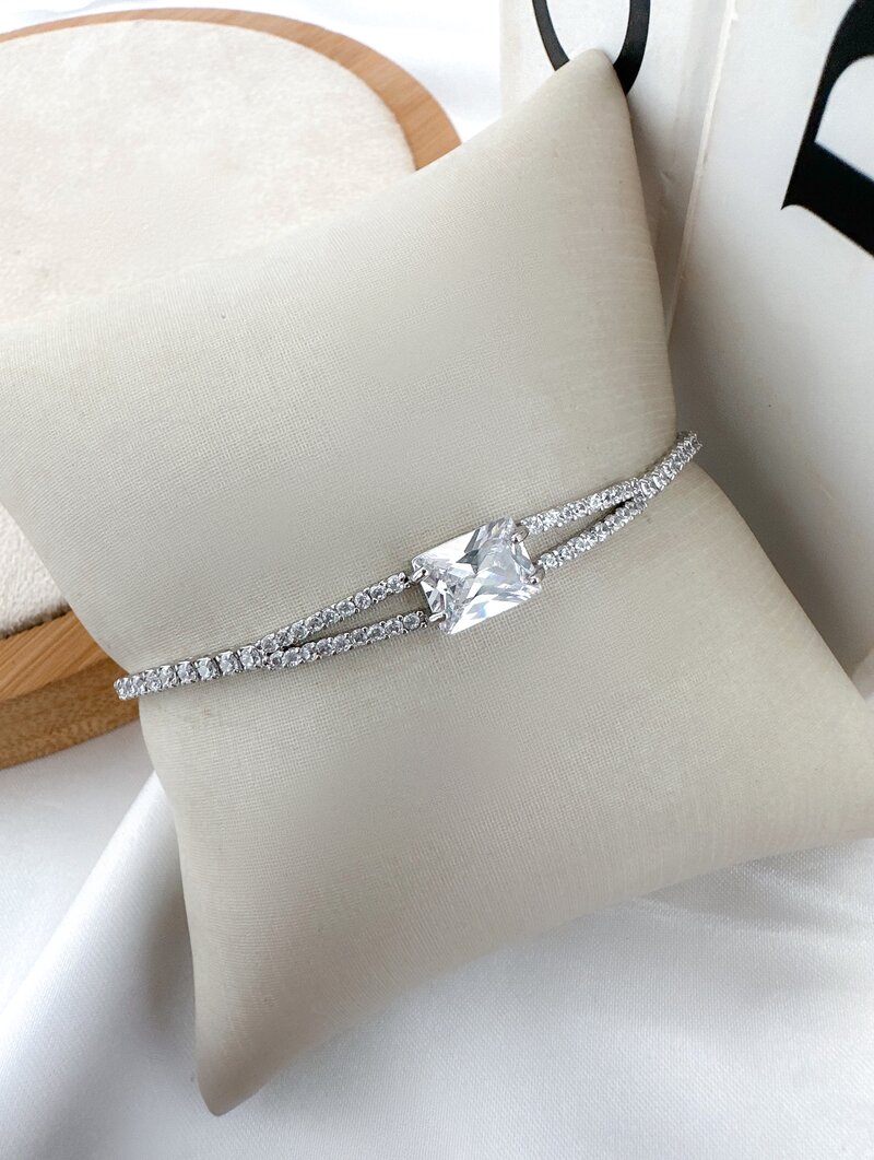 Pulseira Folheada a Ouro 18k e Prata Corrente Cravejada com Zircônia