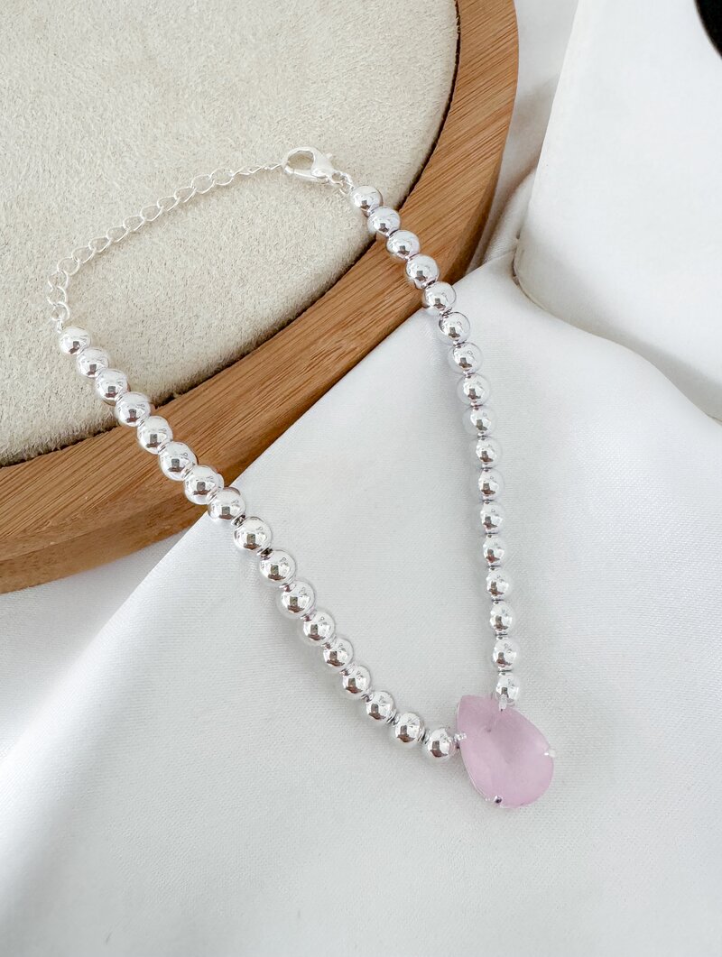 Pulseira Folheada a Ouro 18k e Prata Corrente de Esferas com Gota de Zircônia