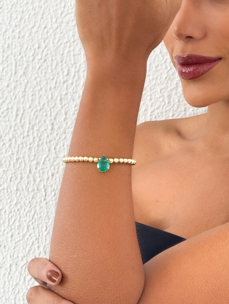 Pulseira Folheada a Ouro 18k e Prata Corrente de Esferas com Gota de Zircônia