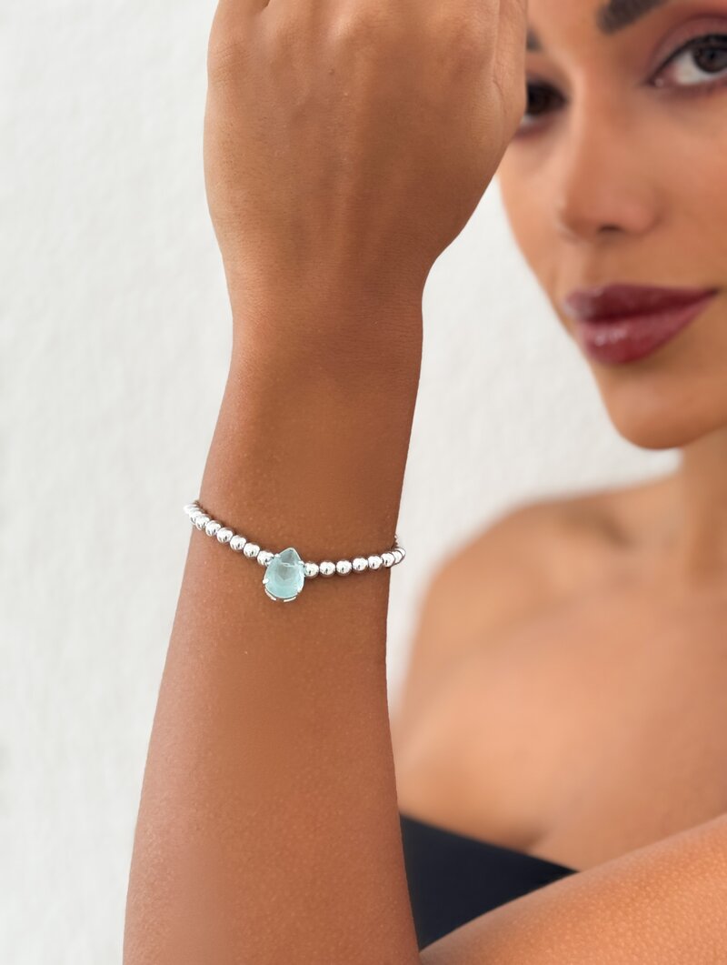 Pulseira Folheada a Ouro 18k e Prata Corrente de Esferas com Gota de Zircônia