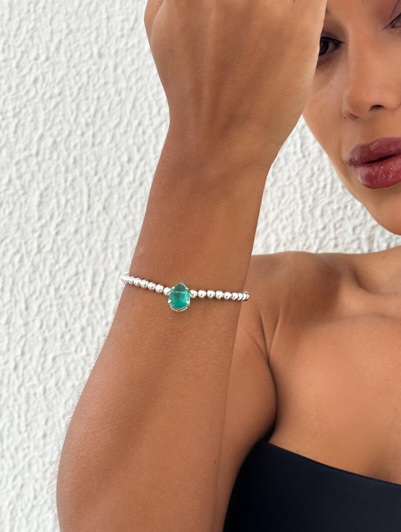 Pulseira Folheada a Ouro 18k e Prata Corrente de Esferas com Gota de Zircônia