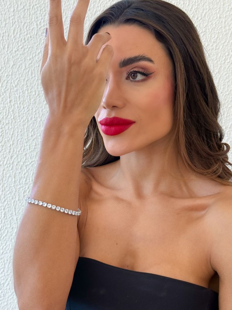 Pulseira Folheada a Ouro 18k e Prata Cristais Lisos