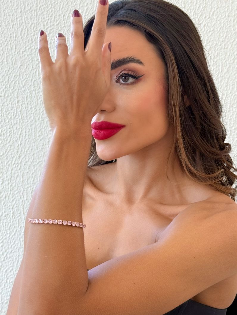 Pulseira Folheada a Ouro 18k e Prata Cristais Lisos