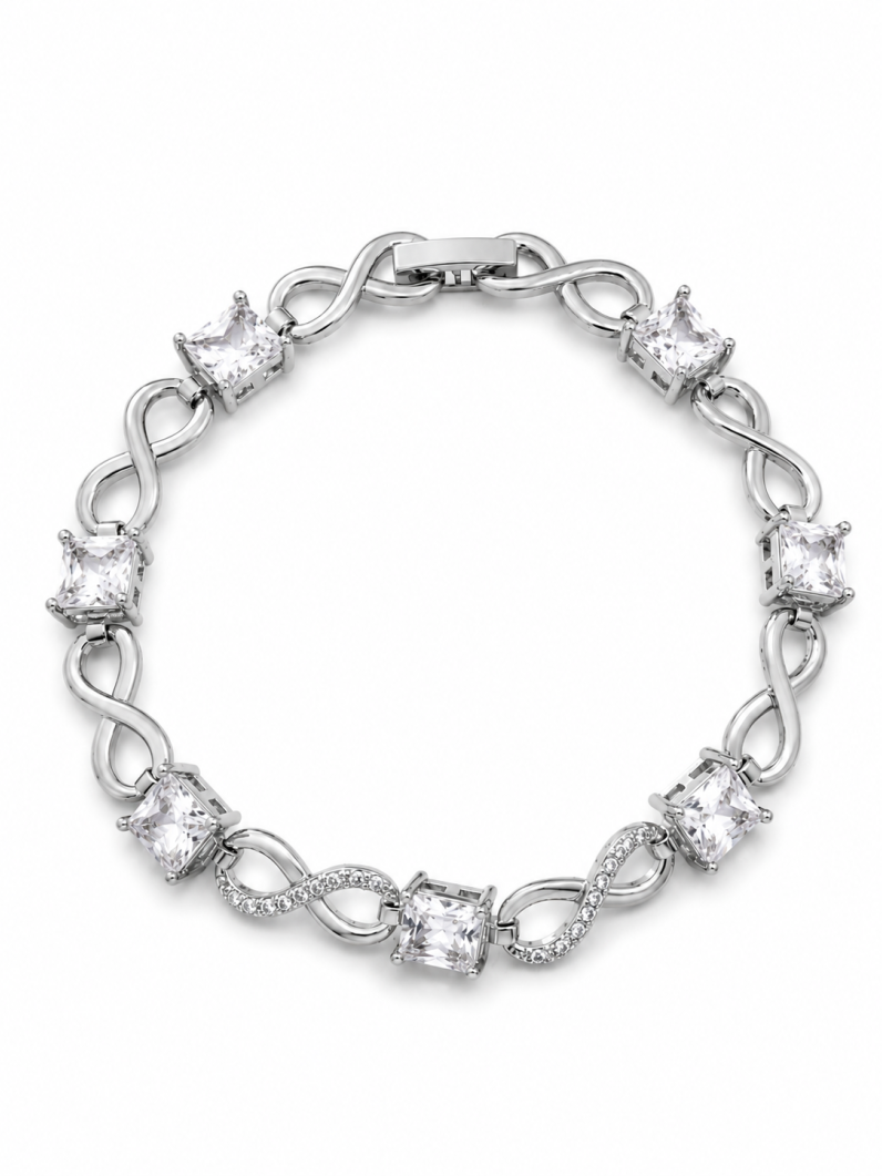 Pulseira Folheada a Ouro 18k e Prata Design Infinito Cravejado