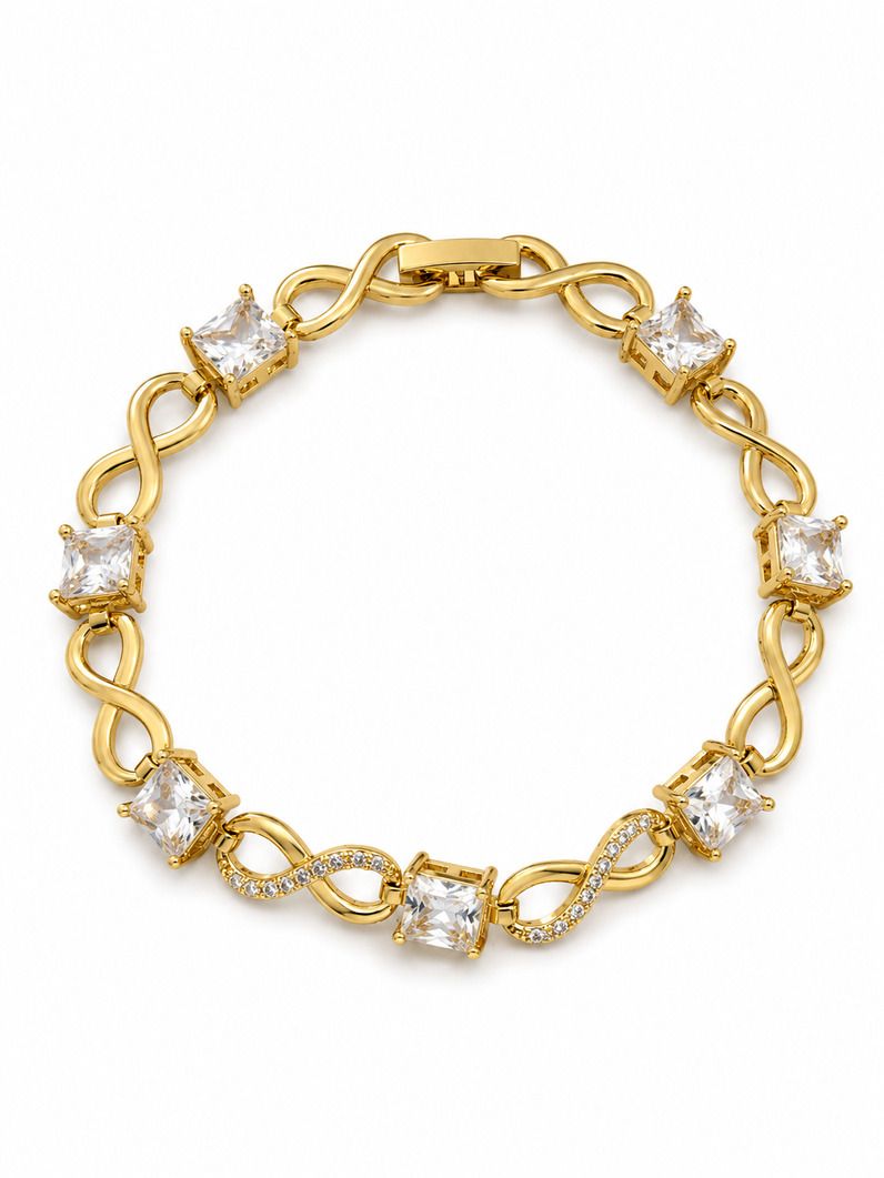Pulseira Folheada a Ouro 18k e Prata Design Infinito Cravejado