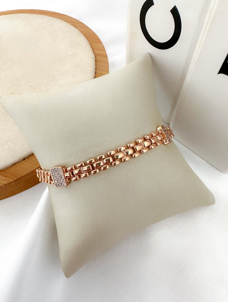 pulseira folheada a ouro 18k e prata designer corrente com detalhe de zircônia
