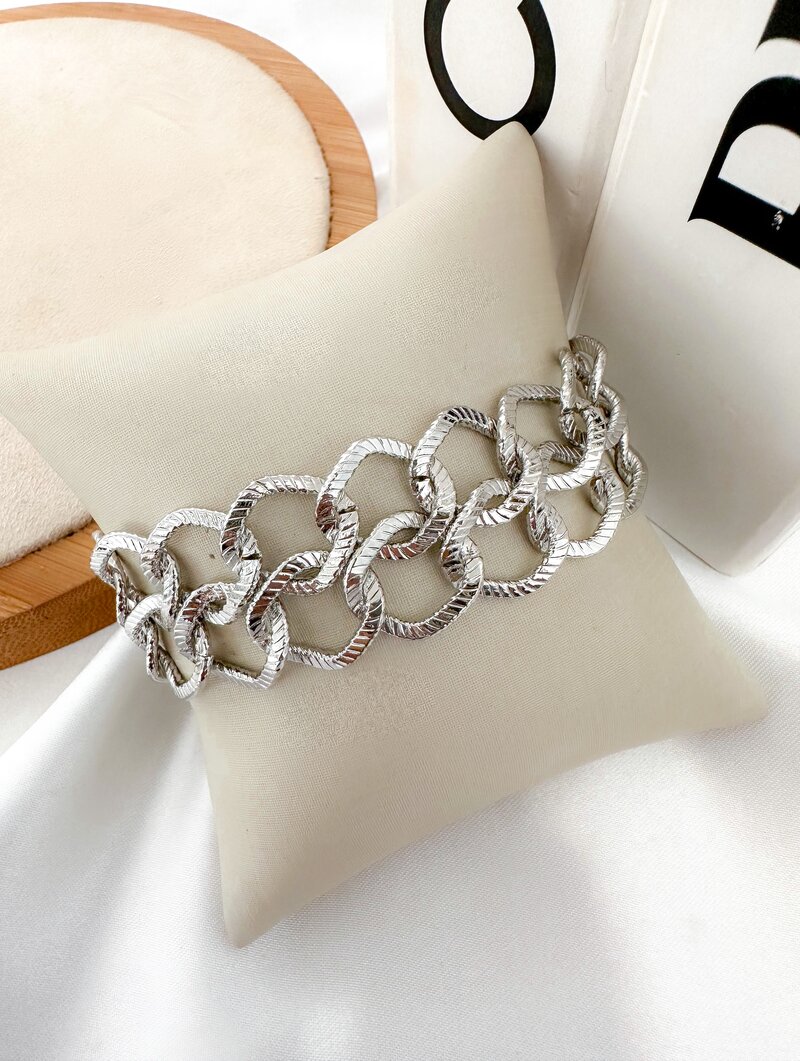 pulseira folheada a ouro 18k e prata elo duplo trabalhado