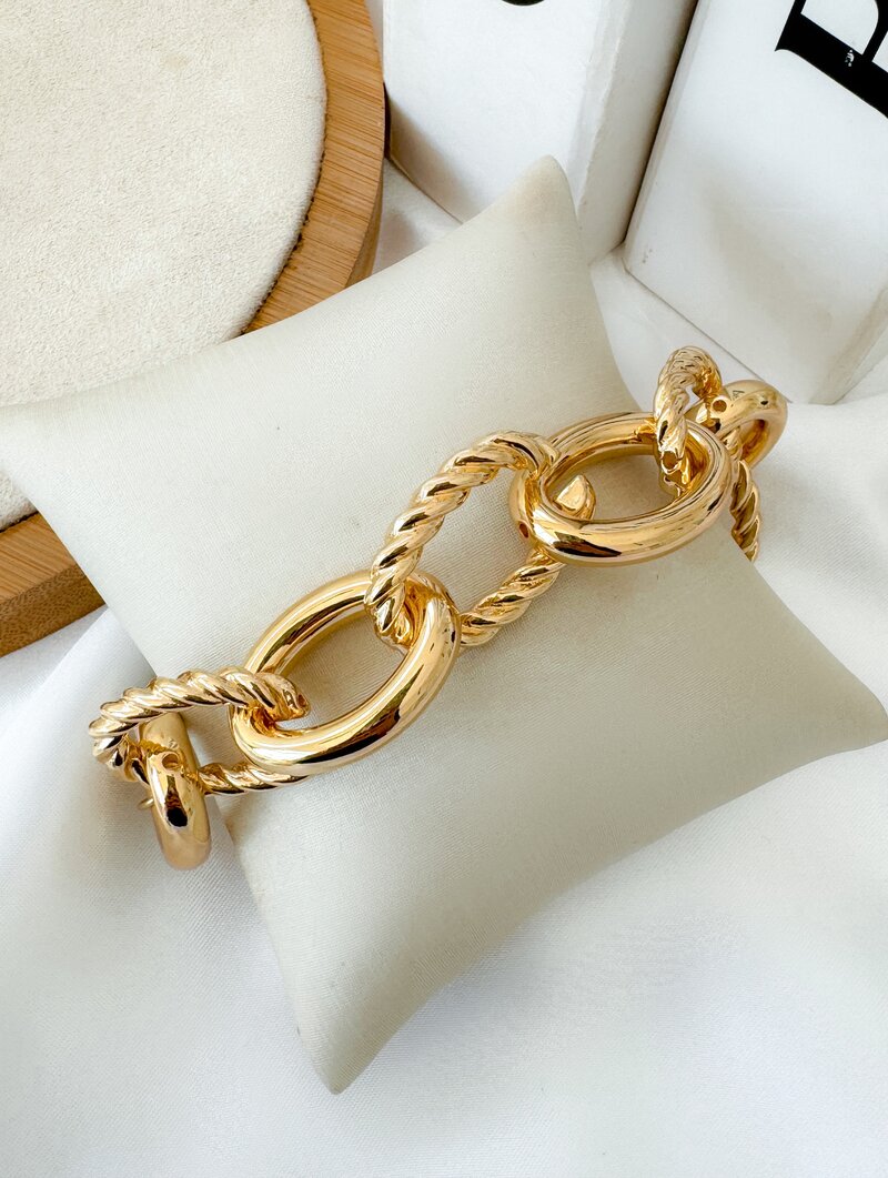 Pulseira Folheada a Ouro 18k e Prata Elos Lisos e Torcidos