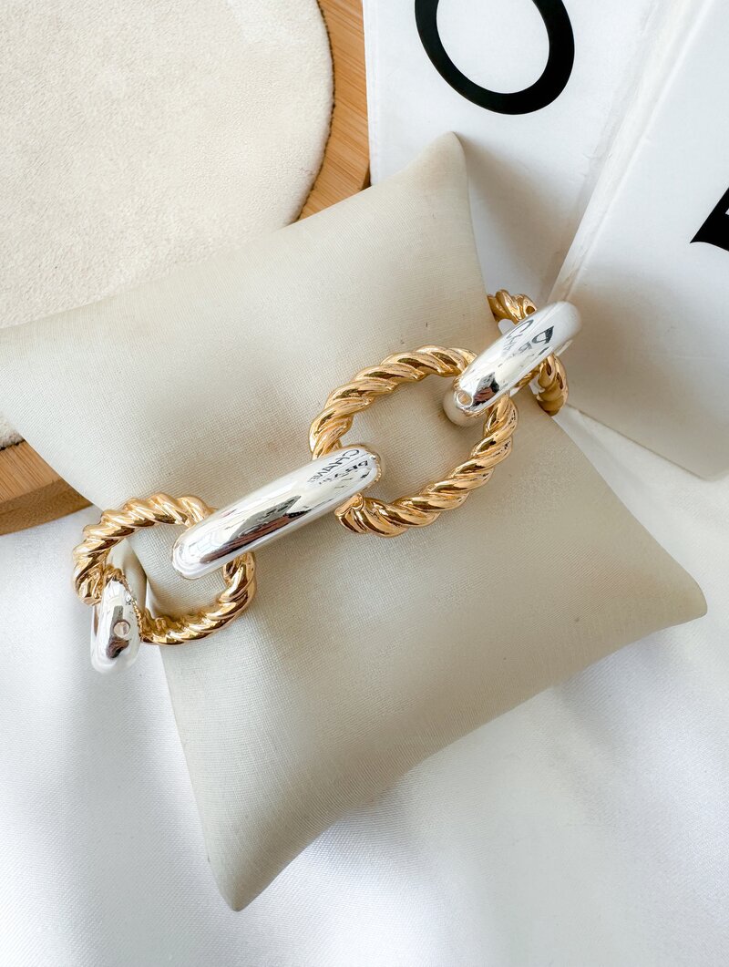 Pulseira Folheada a Ouro 18k e Prata Elos Lisos e Torcidos