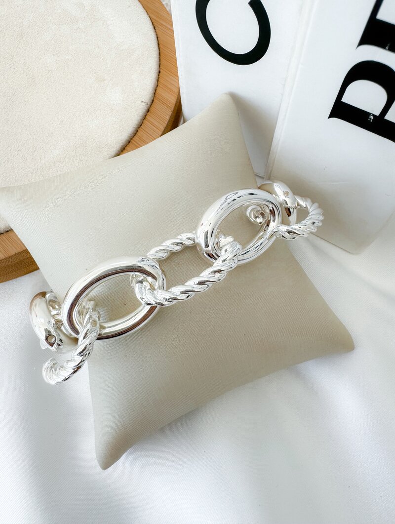 Pulseira Folheada a Ouro 18k e Prata Elos Lisos e Torcidos