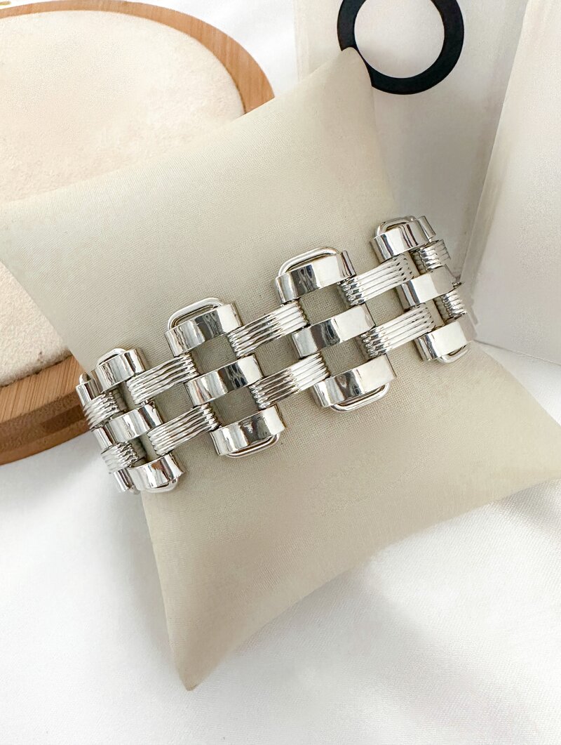 pulseira folheada a ouro 18k e prata elos quadrado design correntaria