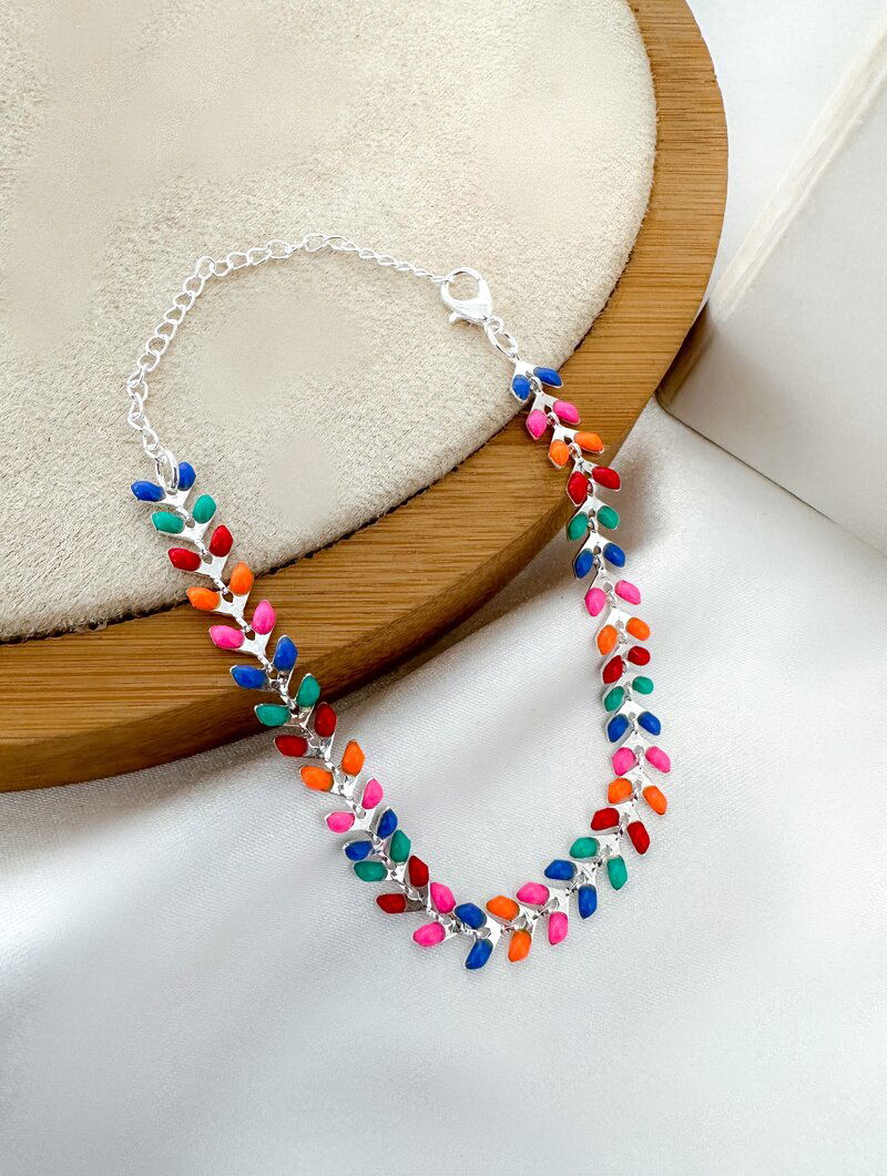 Pulseira Folheada a Ouro 18k e Prata Escamas Resinadas Coloridas