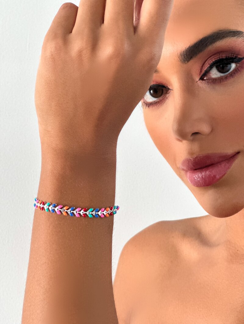 Pulseira Folheada a Ouro 18k e Prata Escamas Resinadas Coloridas