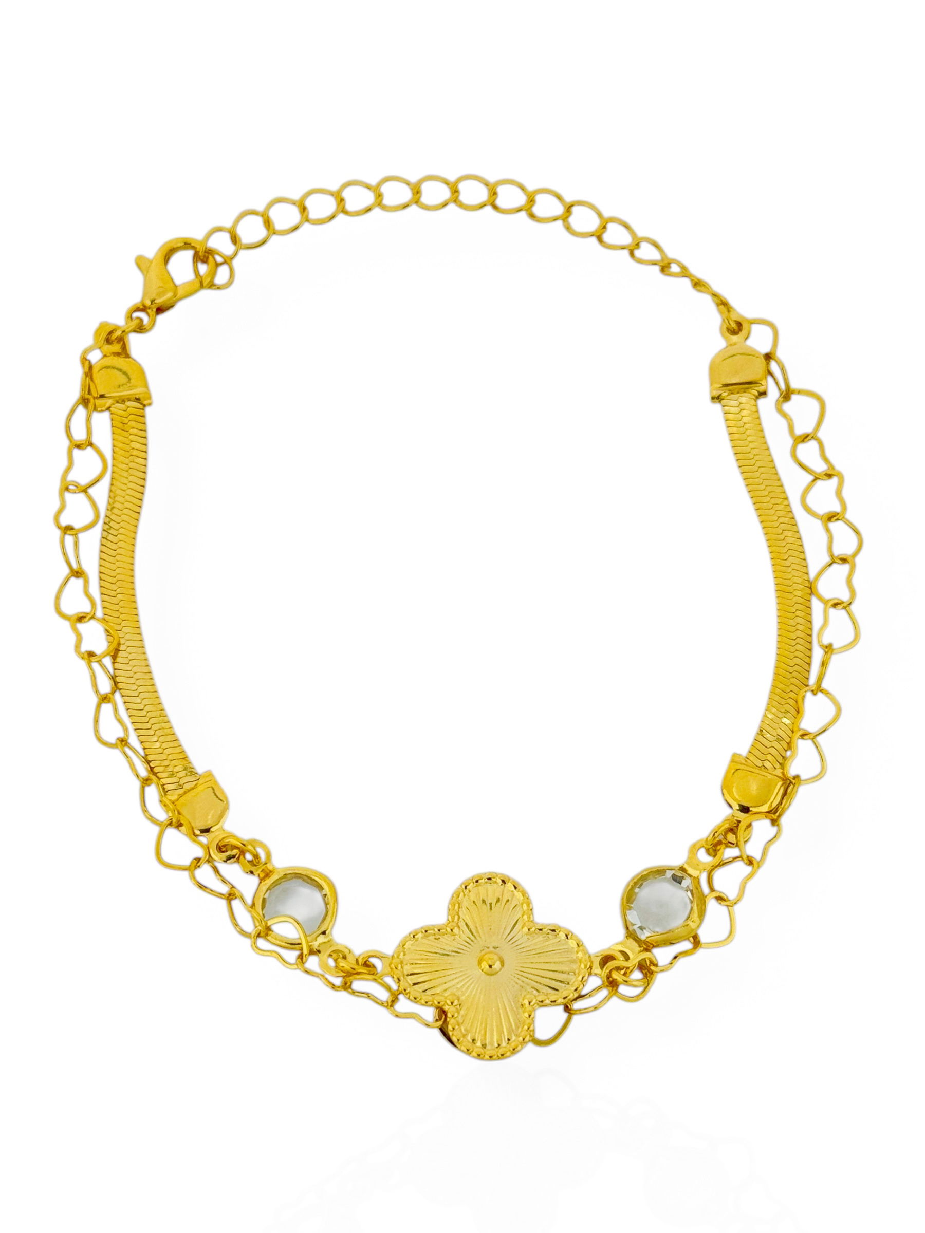 Pulseira Folheada a Ouro 18k e Prata Fita Laminada, Inspiração Vg Com Corações