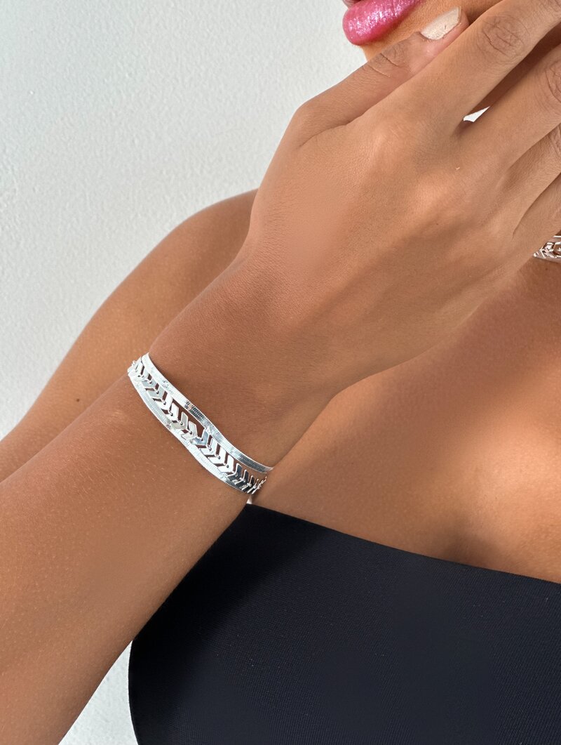 Pulseira Folheada a Ouro 18k e Prata Fita Laminada com Escamas