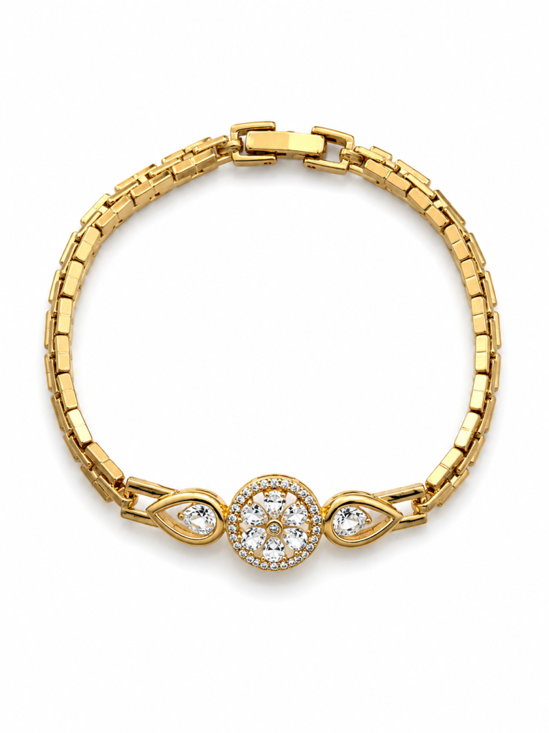 Pulseira Folheada a Ouro 18k e Prata Flor de Cristais
