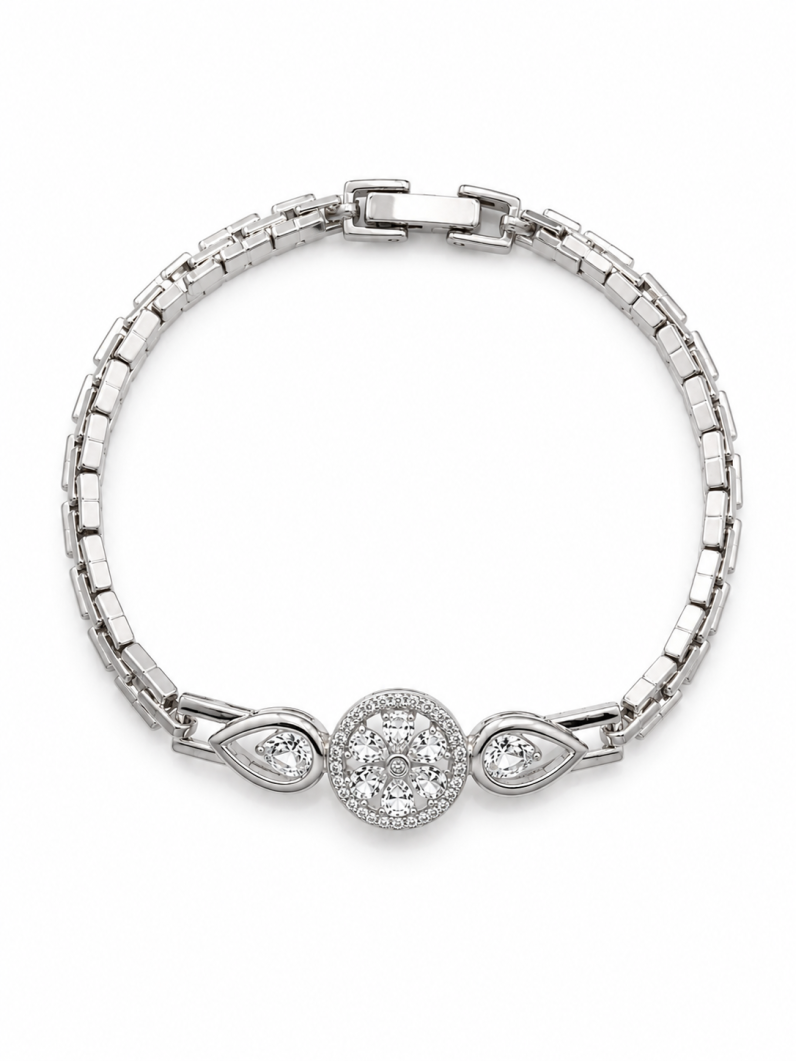 Pulseira Folheada a Ouro 18k e Prata Flor de Cristais