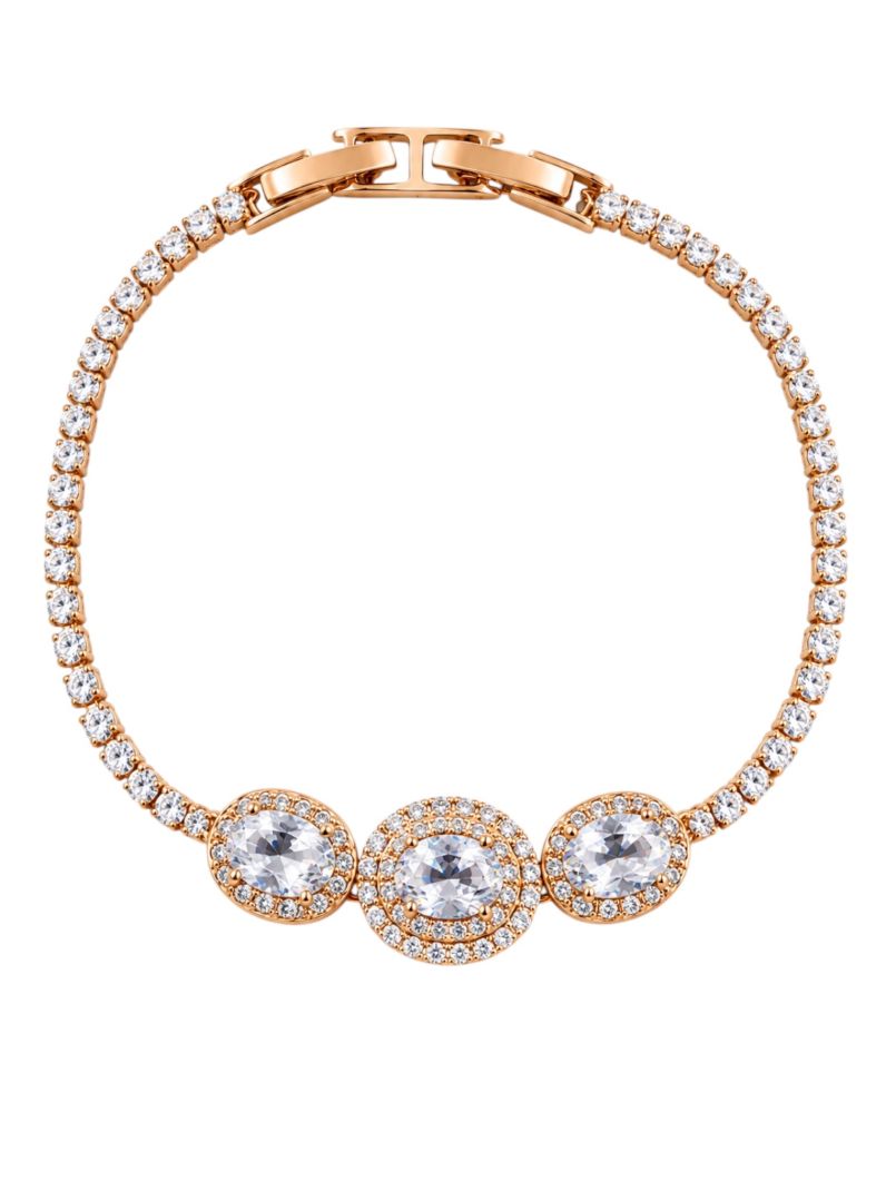 Pulseira Folheada a Ouro 18k e Prata Formas de Cristal Cravejadas